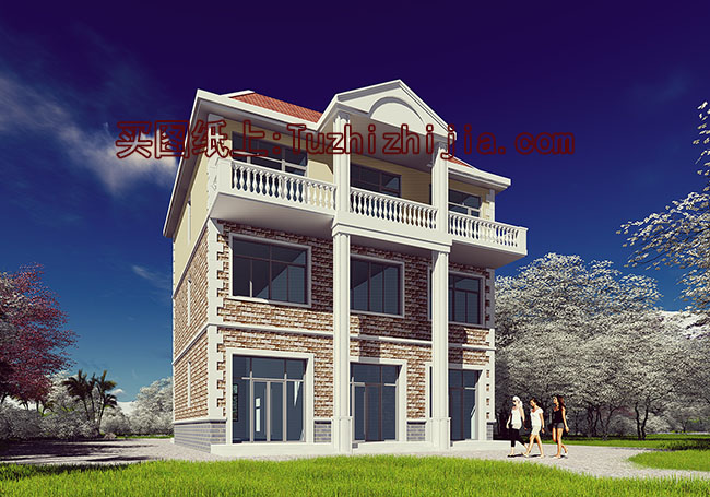 帶商鋪挑高的三層別墅房屋設計圖，商鋪挑高，層高比較高