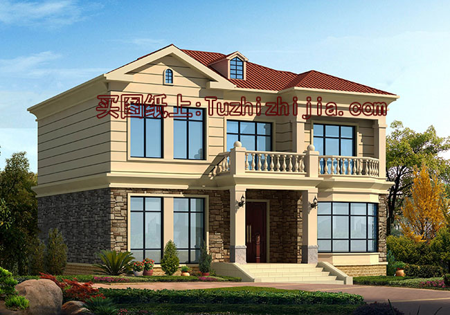 130平氣派美觀的二層別墅房屋設(shè)計(jì)圖，含效果圖