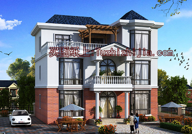 120平現(xiàn)代實(shí)用三層別墅房屋設(shè)計(jì)圖，含外觀效果圖