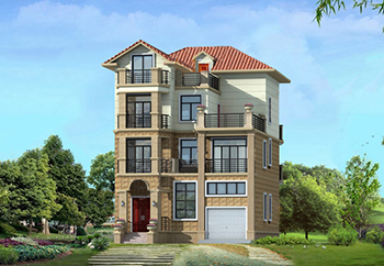 105平左右四層別墅房屋設(shè)計(jì)圖，含外觀效果圖