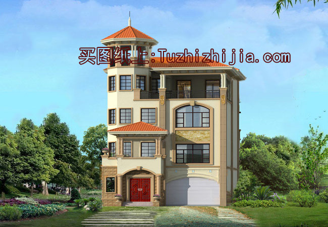 四層半高端歐式別墅房屋設(shè)計(jì)圖，帶車庫、帶露臺