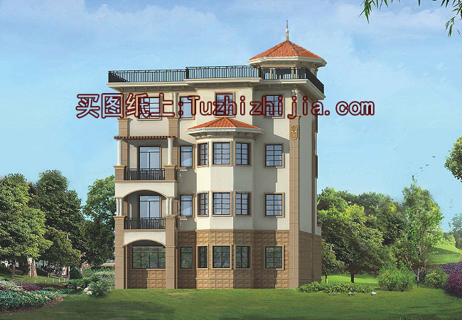 四層半高端歐式別墅房屋設(shè)計(jì)圖，帶車庫、帶露臺