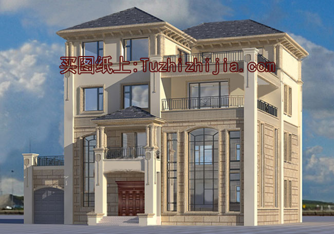 高端大氣四層復(fù)式別墅房屋設(shè)計圖，含外觀效果圖