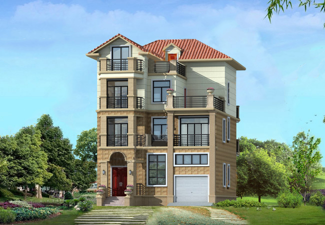 105平左右四層別墅房屋設(shè)計圖，含外觀效果圖