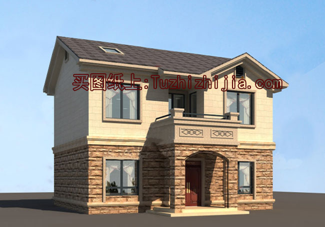 130平帶閣樓兩層半別墅房屋設(shè)計(jì)圖，含外觀效果圖