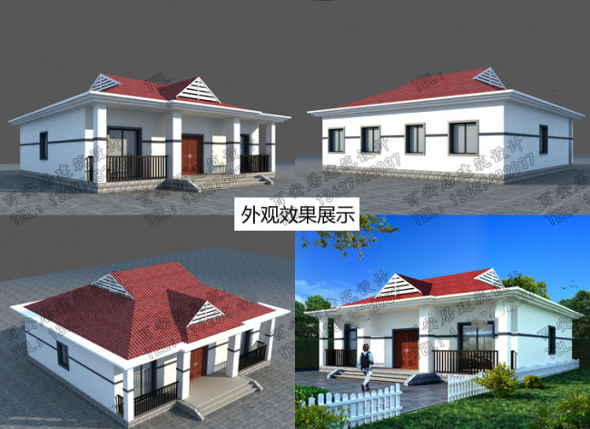 大氣一層自建房設(shè)計(jì)圖，含外觀效果圖，農(nóng)村自建別墅戶型
