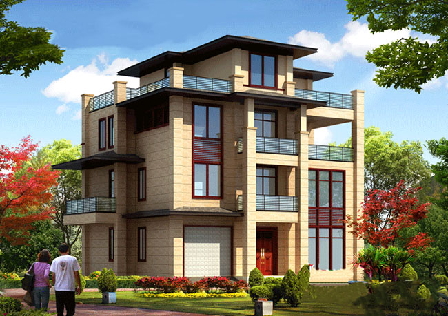 現(xiàn)代新中式四層復(fù)式別墅房屋設(shè)計圖，旋轉(zhuǎn)樓梯，含效果圖