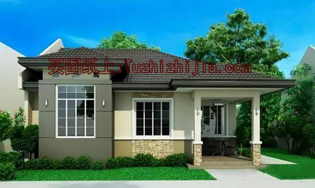 現(xiàn)代一層（帶悶頂）別墅住宅設(shè)計(jì)圖，外觀現(xiàn)代時(shí)尚