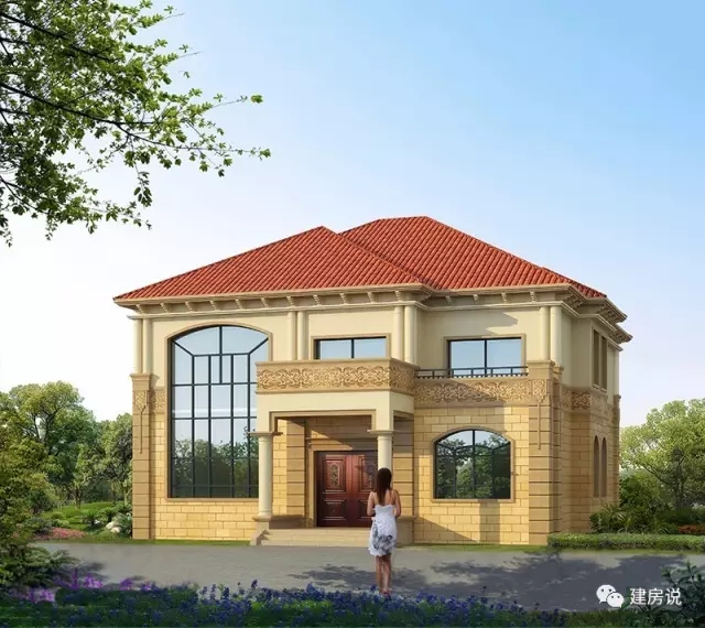 二層農(nóng)村別墅設(shè)計帶落地窗和挑空客廳，建成后鄰居羨慕不已！