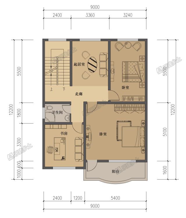 簡潔又時尚的四層住宅房屋設(shè)計圖，適合三代人居?。? src="/uploads/allimg/170809/1_170809154416_3.jpg" width="640" border="0" height="748"  /></p>
<p>三層兩間臥室與書房相鄰布置是靜區(qū)，起居室與樓梯是動區(qū)，動靜分區(qū)，可以很好的保護居住者讀書、休息的靜謐環(huán)境。</p>
<p><img alt=