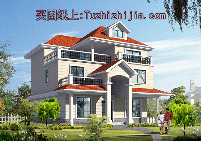 三層樓房設(shè)計(jì)圖紙含效果圖，外觀造型高低錯(cuò)落，別致大方