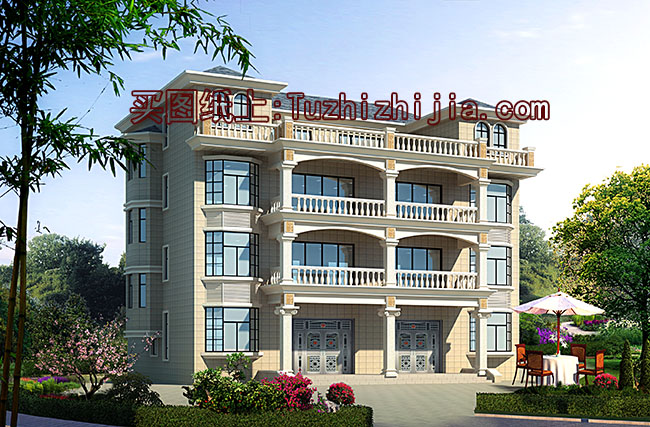 農(nóng)村四層雙拼別墅房屋設(shè)計(jì)圖，造型現(xiàn)代、大氣