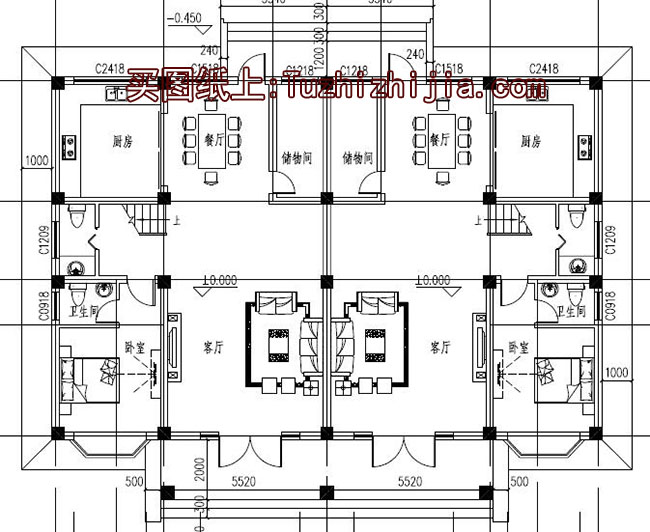 農(nóng)村四層雙拼別墅房屋設(shè)計(jì)圖，造型現(xiàn)代、大氣