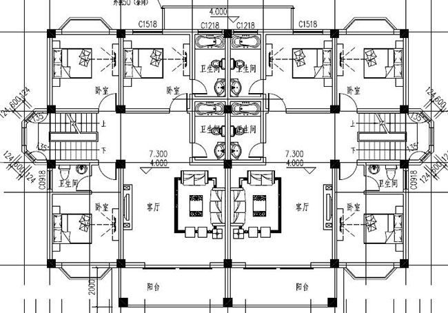 農(nóng)村四層雙拼別墅房屋設(shè)計(jì)圖，造型現(xiàn)代、大氣