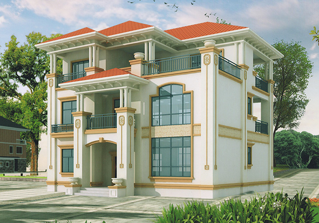 140平方米歐式三層別墅建筑設計圖紙，復式結構