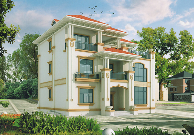 140平方米歐式三層別墅建筑設計圖紙，復式結構