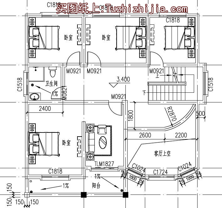 130平方米復(fù)式三層別墅房屋設(shè)計(jì)圖，含外觀效果圖