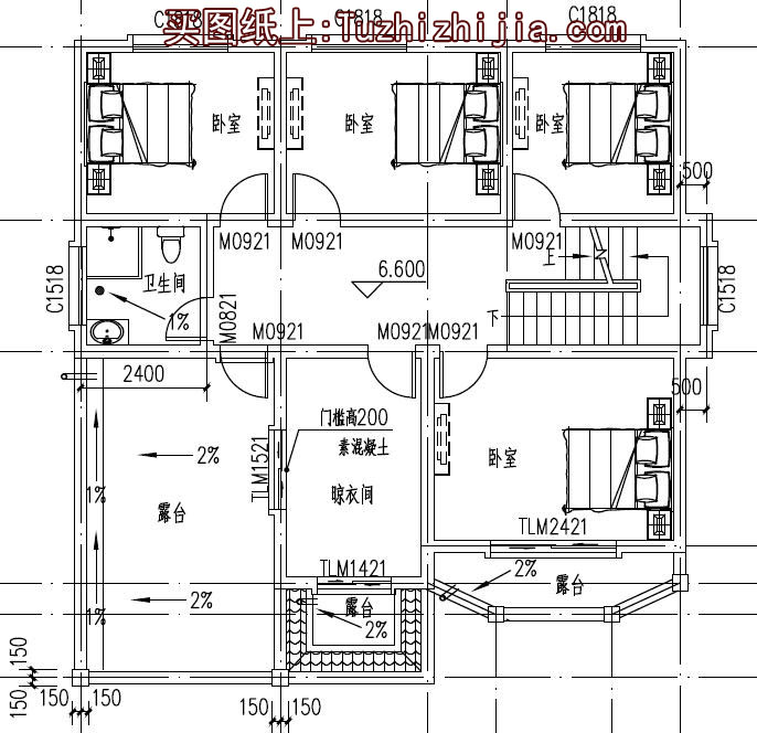 130平方米復(fù)式三層別墅房屋設(shè)計(jì)圖，含外觀效果圖