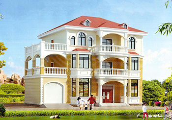 戶型好的三層帶獨(dú)立車庫(kù)的樓房設(shè)計(jì)圖，含外觀效果圖