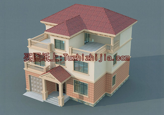 農(nóng)村三層帶露臺、帶車庫房屋設(shè)計(jì)圖，含外觀圖片