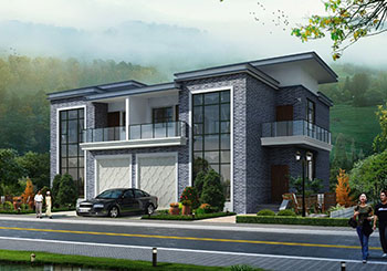 農(nóng)村中式兩層雙拼別墅房屋設(shè)計(jì)圖，含效果圖片