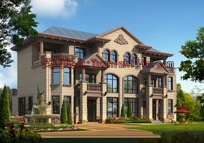 雙拼豪華高端三層別墅設(shè)計(jì)圖，外觀效果圖大氣