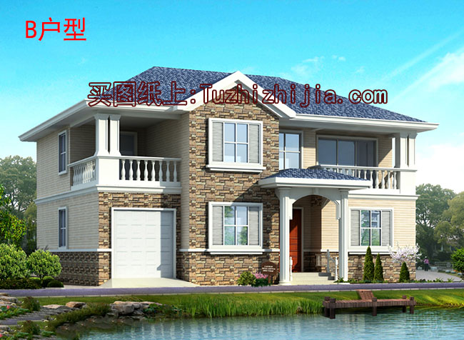 帶車庫農(nóng)村二層樓房設(shè)計圖，外觀漂亮，精致