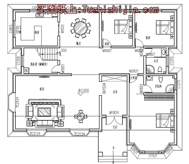 四間兩層別墅房屋設(shè)計圖，外觀效果圖好看