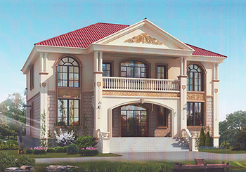 客廳中空復(fù)式二層別墅設(shè)計(jì)圖，歐式風(fēng)格外觀