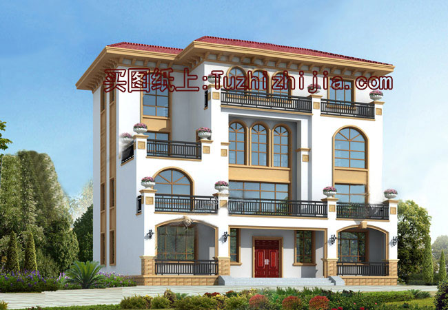 農(nóng)村三間四層別墅房屋設(shè)計(jì)圖，含外觀效果圖片