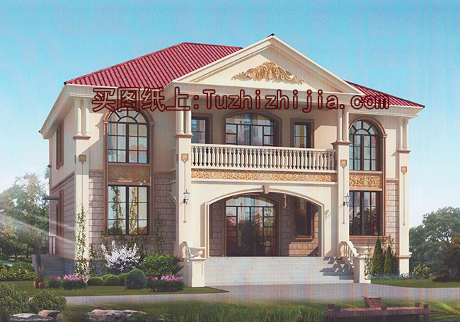 客廳中空復(fù)式二層別墅設(shè)計圖，歐式風(fēng)格外觀