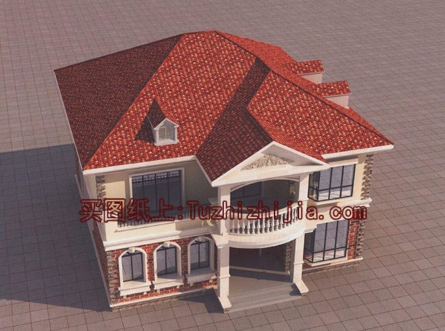 140平二層帶閣樓別墅設(shè)計方案圖，外觀圖片色彩明快