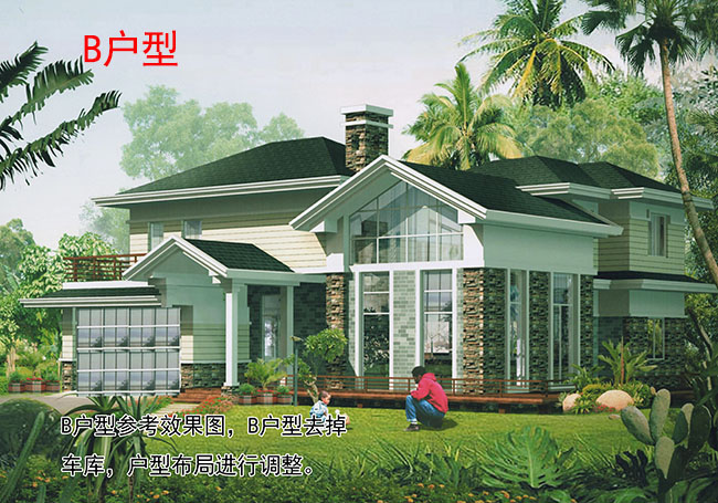 美式二層別墅設(shè)計(jì)圖，含外觀效果圖，造型精美