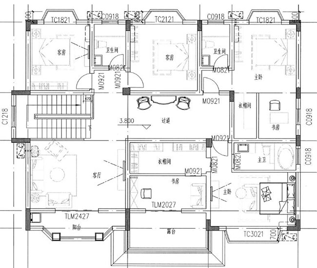 180平方農(nóng)村二層別墅施工設(shè)計(jì)圖紙，15.8x11.7米