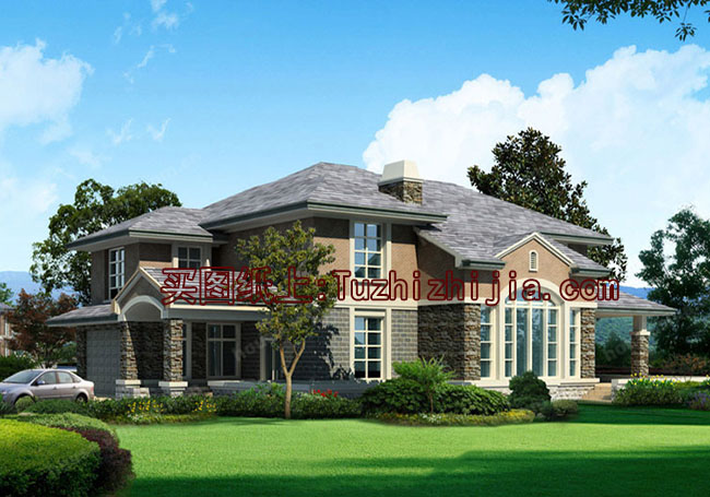 美式田園二層別墅設計方案圖，全套設計圖+效果圖