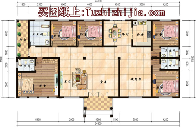 五間一層平房別墅設(shè)計(jì)圖，外觀現(xiàn)代時(shí)尚