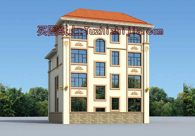 簡歐復(fù)式四層別墅房屋設(shè)計圖，外觀圖高端、大氣