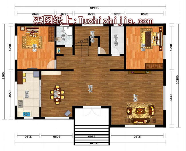地中海風(fēng)格二層別墅房屋設(shè)計(jì)圖，帶外觀效果圖
