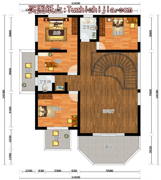 三層帶車庫農(nóng)村別墅設(shè)計圖紙（含外觀效果圖）