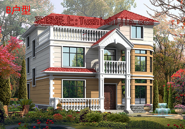 140平新農(nóng)村三層房屋設(shè)計(jì)圖，含外觀效果圖