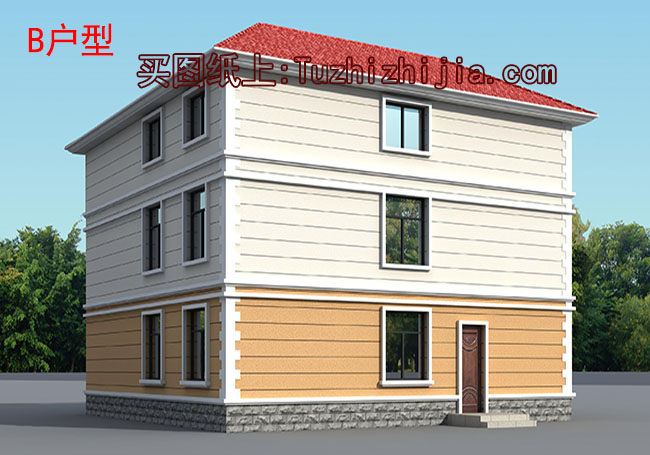 140平新農(nóng)村三層房屋設(shè)計(jì)圖，含外觀效果圖