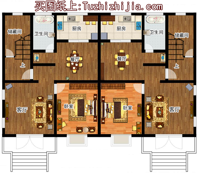 兄弟兩戶(hù)雙拼房屋設(shè)計(jì)圖及外觀圖片，戶(hù)型合理
