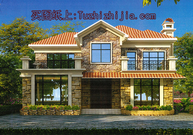 二層美式自建別墅設(shè)計(jì)圖，全套施工圖+外觀效果圖