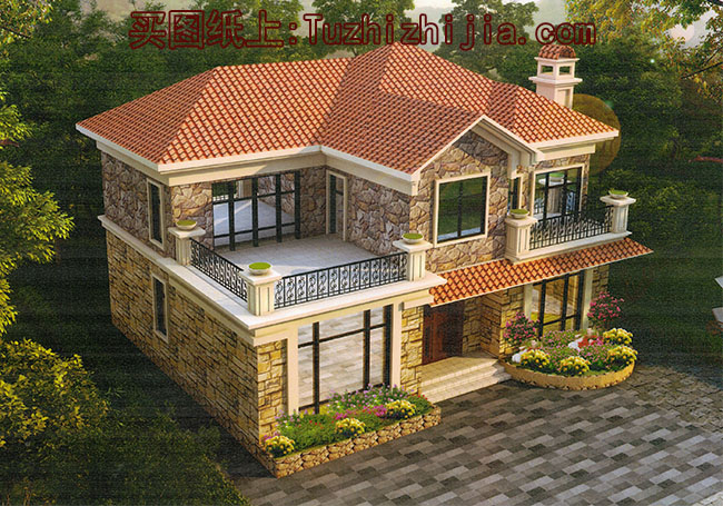 二層美式自建別墅設(shè)計(jì)圖，全套施工圖+外觀效果圖