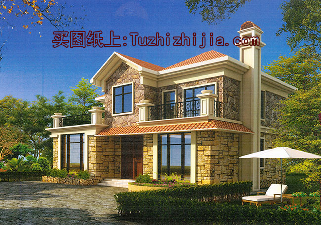 二層美式自建別墅設(shè)計(jì)圖，全套施工圖+外觀效果圖