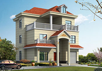 帶車庫現(xiàn)代三層樓房設(shè)計(jì)圖，外觀效果圖時尚、美觀