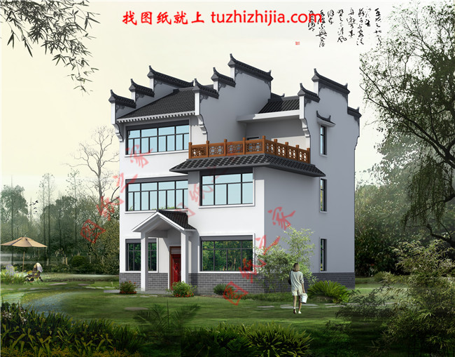 130平米徽式古典風(fēng)格的三層自建房屋別墅設(shè)計(jì)圖紙，戶型合極佳，適合居住