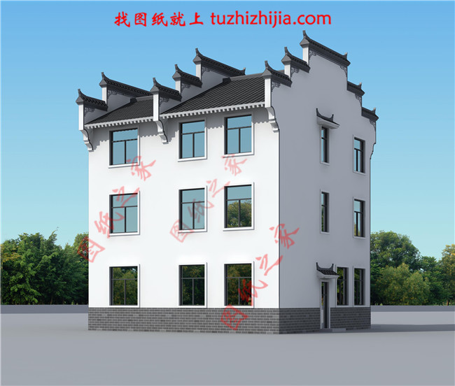 130平米徽式古典風(fēng)格的三層自建房屋別墅設(shè)計(jì)圖紙，戶型合極佳，適合居住