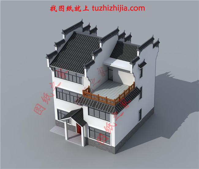 130平米徽式古典風(fēng)格的三層自建房屋別墅設(shè)計(jì)圖紙，戶型合極佳，適合居住