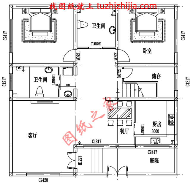 最新140平米三層自建房屋設(shè)計(jì)圖紙，本戶型帶小院